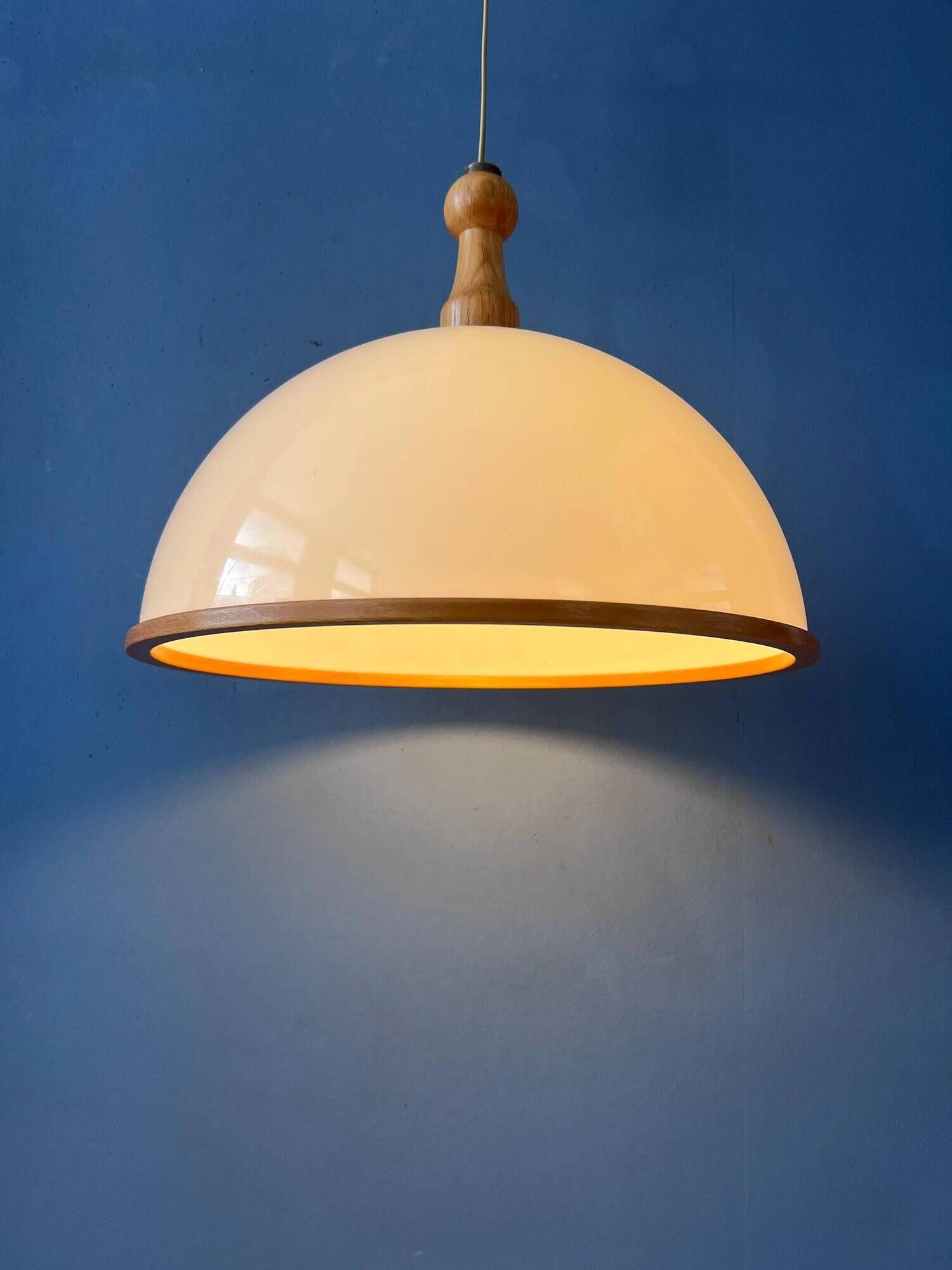 Vintage white wooden Steinhauer suspension, pendant lamp in plexiglass.
