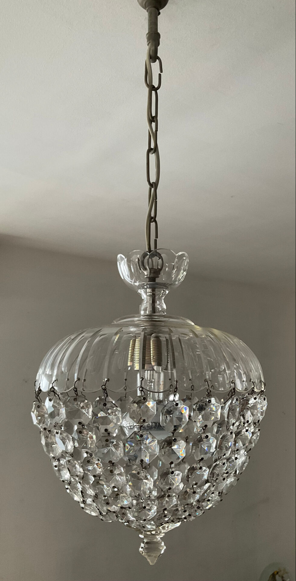 Antique crystal basket chandelier with pendants