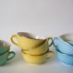 Set of 6 coffee cups fb badonviller pastel yellow green blue 1950
