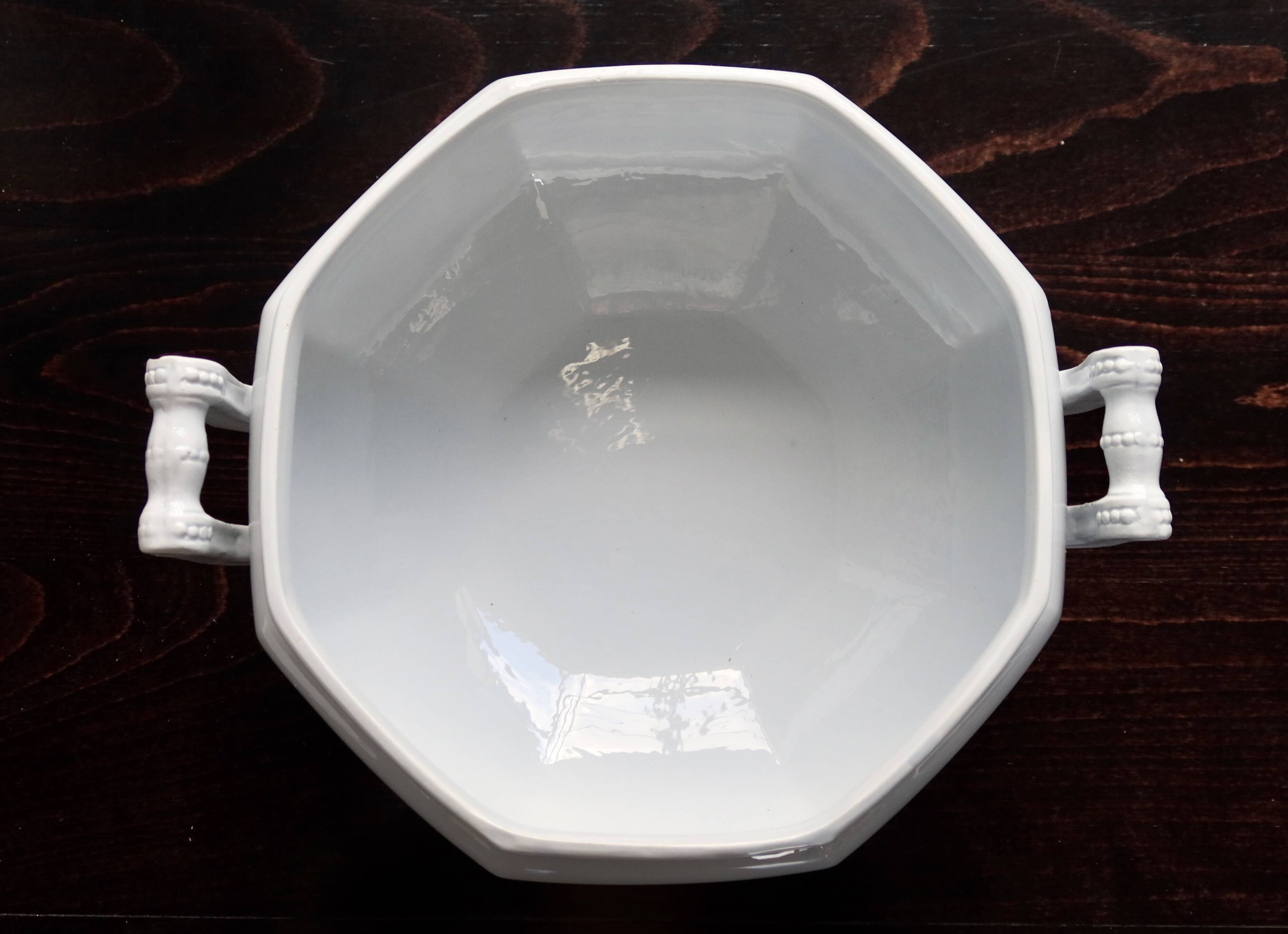 Antique Creil and Montereau earthenware tureen with blue pearl motif