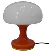 Space Age Orange and White Glass Mushroom Table Lamp by Valašské Meziříčí,