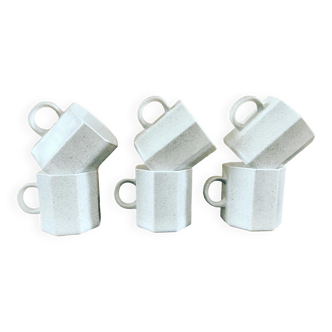 Lot 6 coffee tea cups arcoroc octime white gray