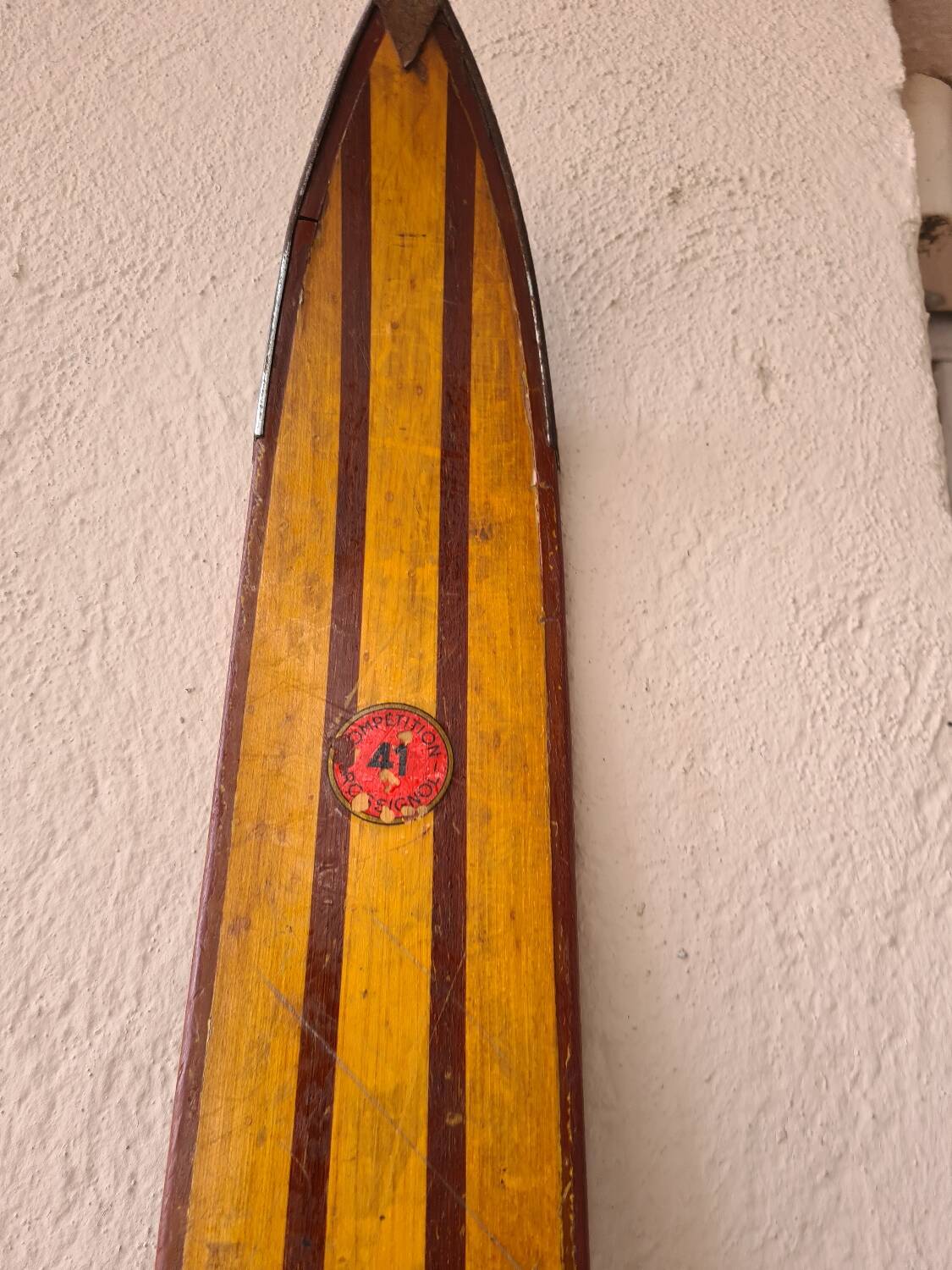 Pair of Rossignol Olympic 41 skis in vintage Hickory wood