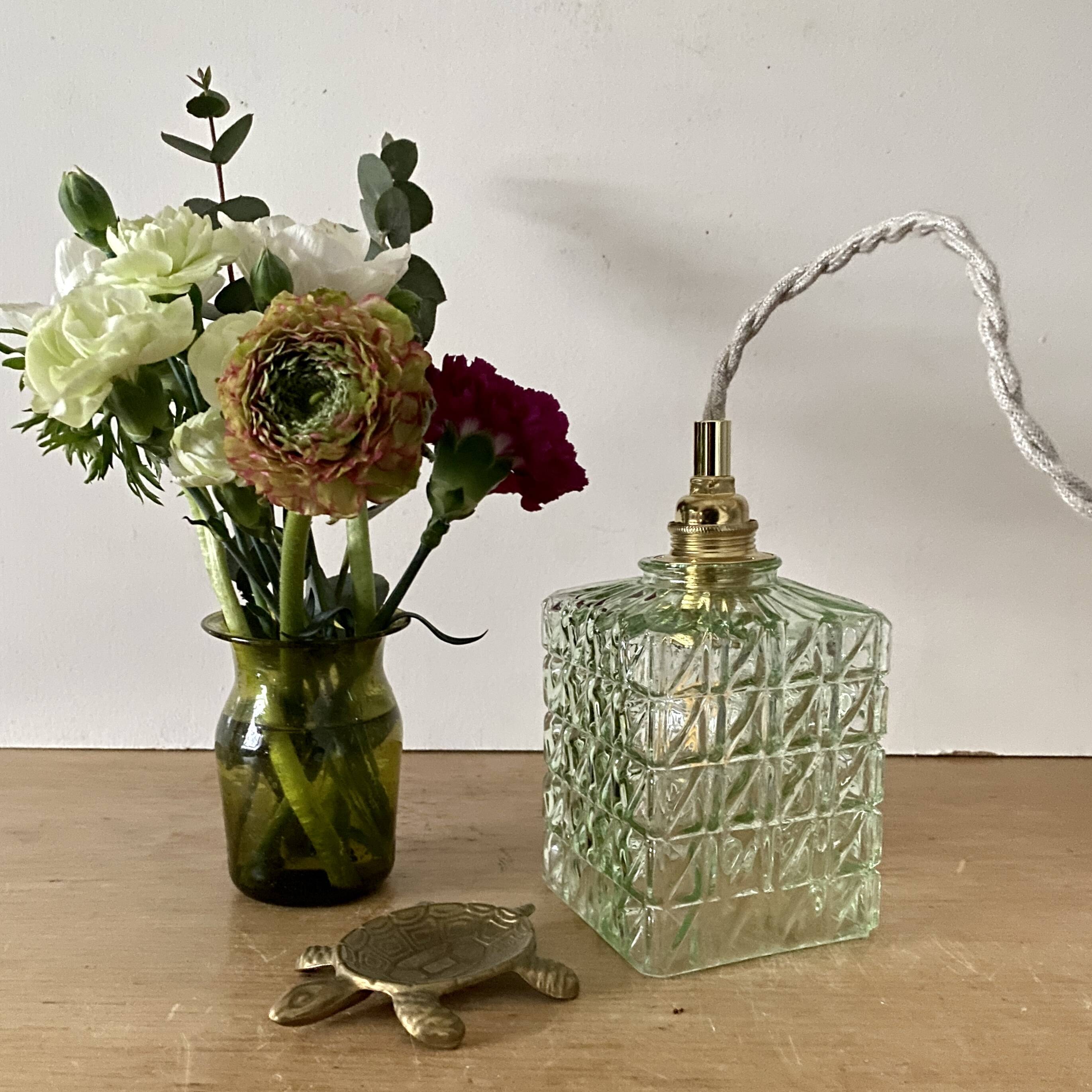 Vintage globe pendant light in green molded glass