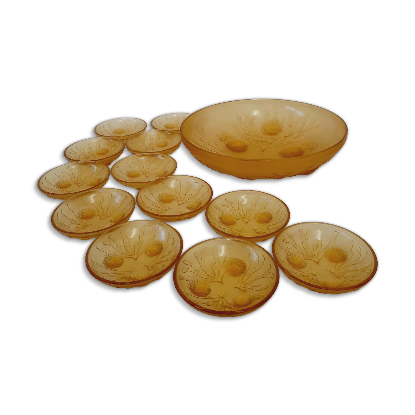 Centerpiece with 12 cups, opalescent glass, Sabino France 1930