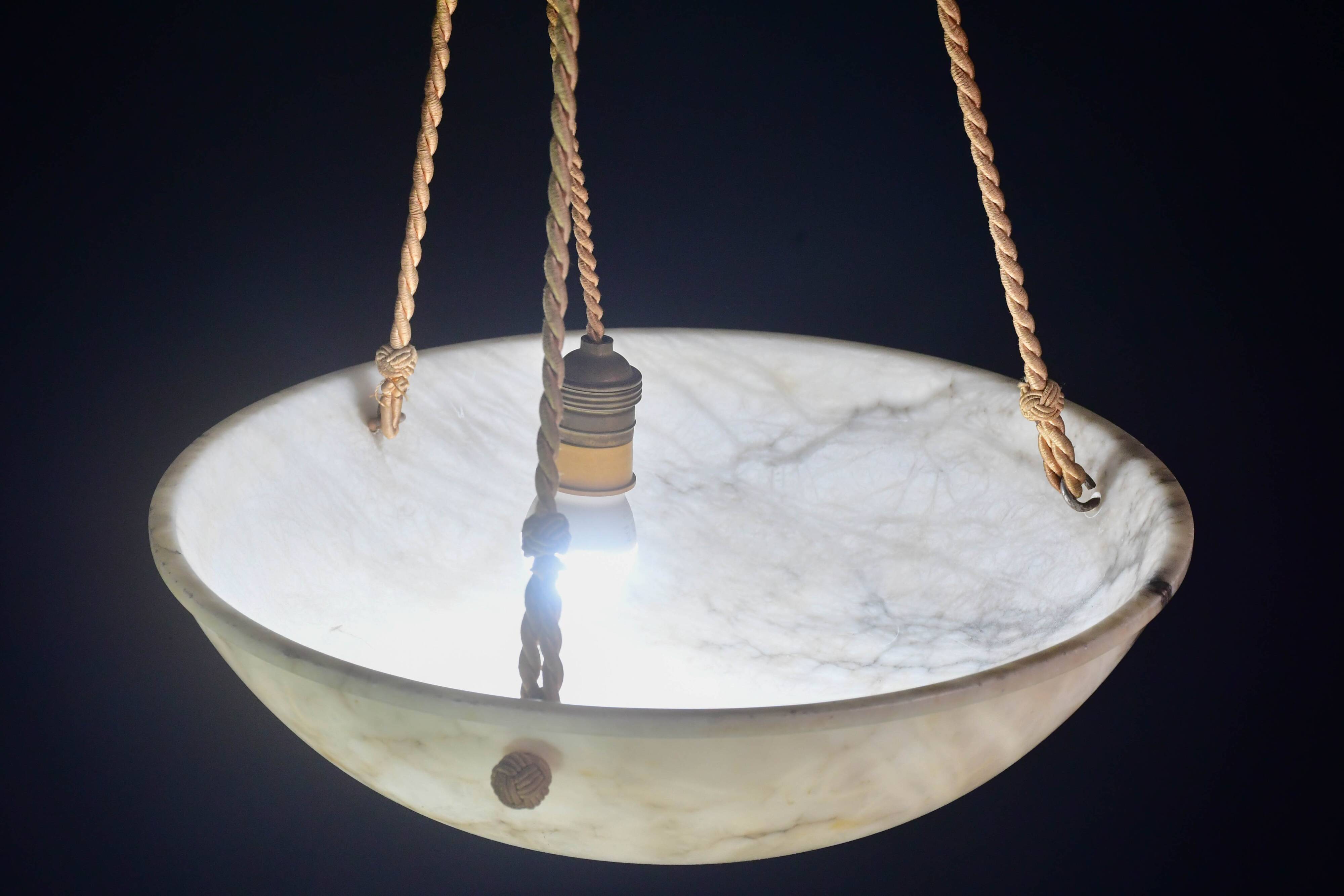 Great size superb Art Deco white alabaster chandelier, 1930s