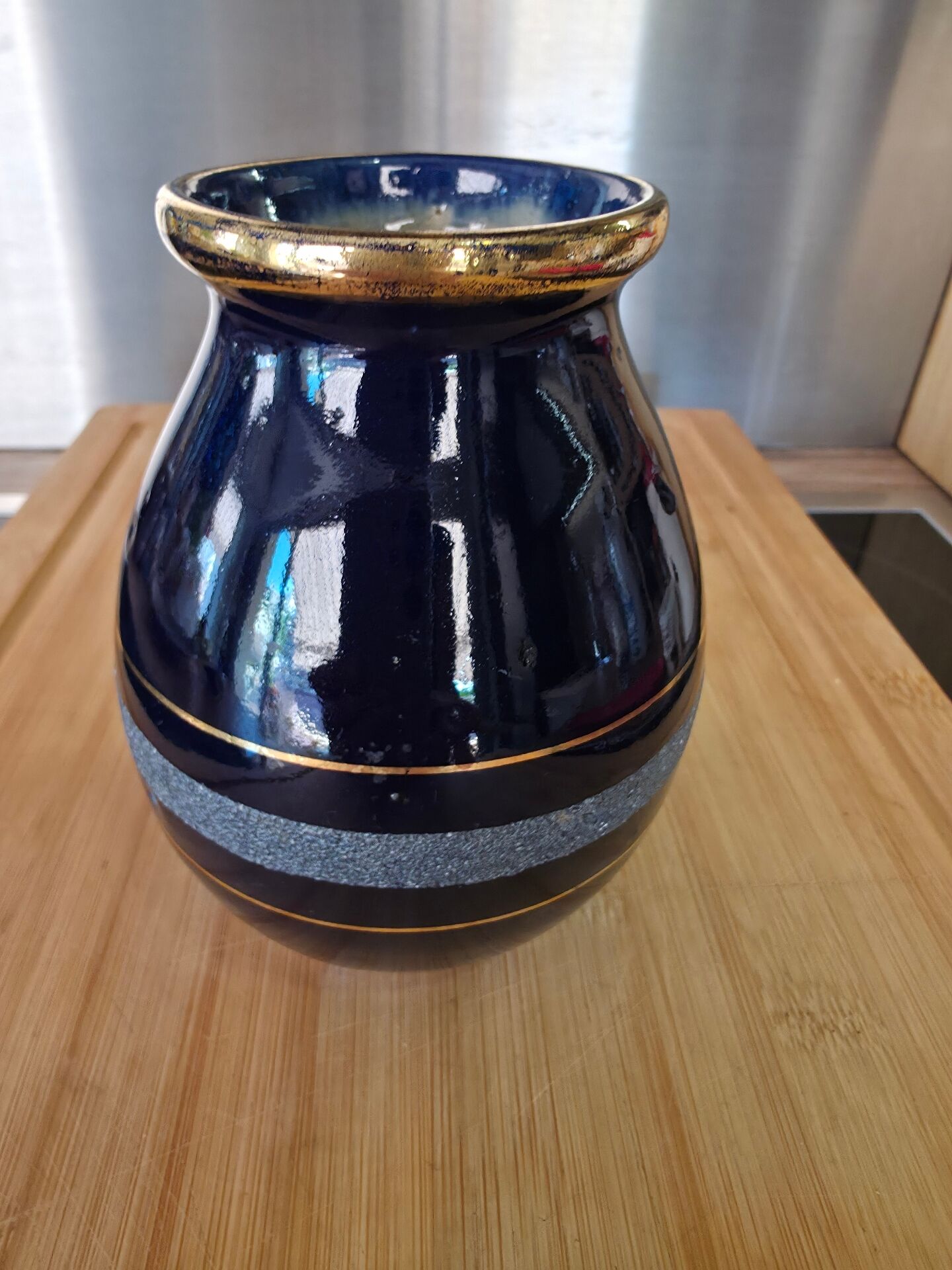 Small Art Deco Cobalt Blue Vase Gold Signed JEB Circa 30/50