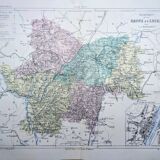 Saône-et-Loire, old map, printed in 1883.
