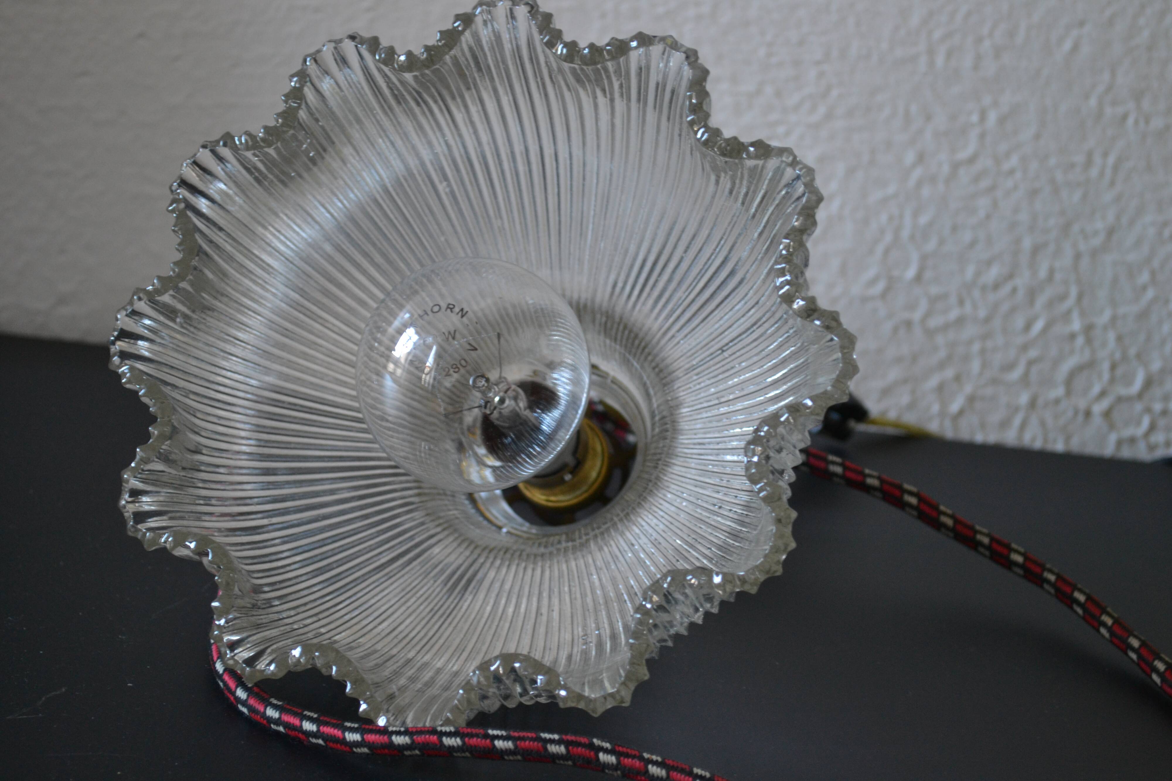 Prismatic glass Holophane pendant light circa 1950