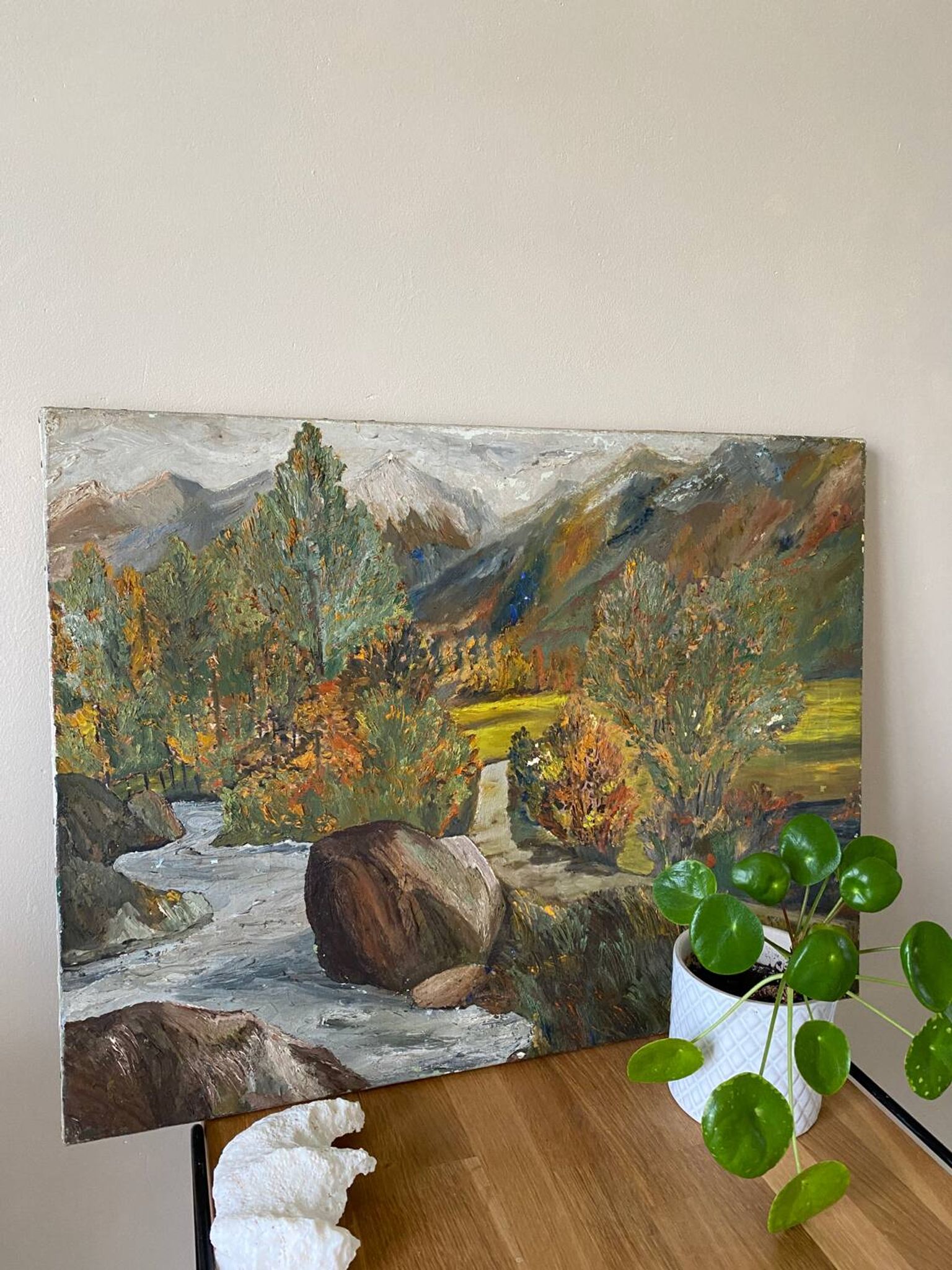Oil on canvas mountain and river 1965