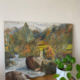 Oil on canvas mountain and river 1965