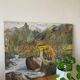 Oil on canvas mountain and river 1965