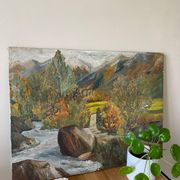 Oil on canvas mountain and river 1965