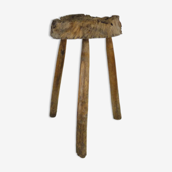 Ancien tabouret tripode en bois, années 60