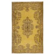Vintage Handmade Turkish Wool Area Rug Overdyed in Yellow for Modern Interiors
