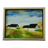 Original Swedish oil on canvas from the mid-century "Houses" - Vintage and framed