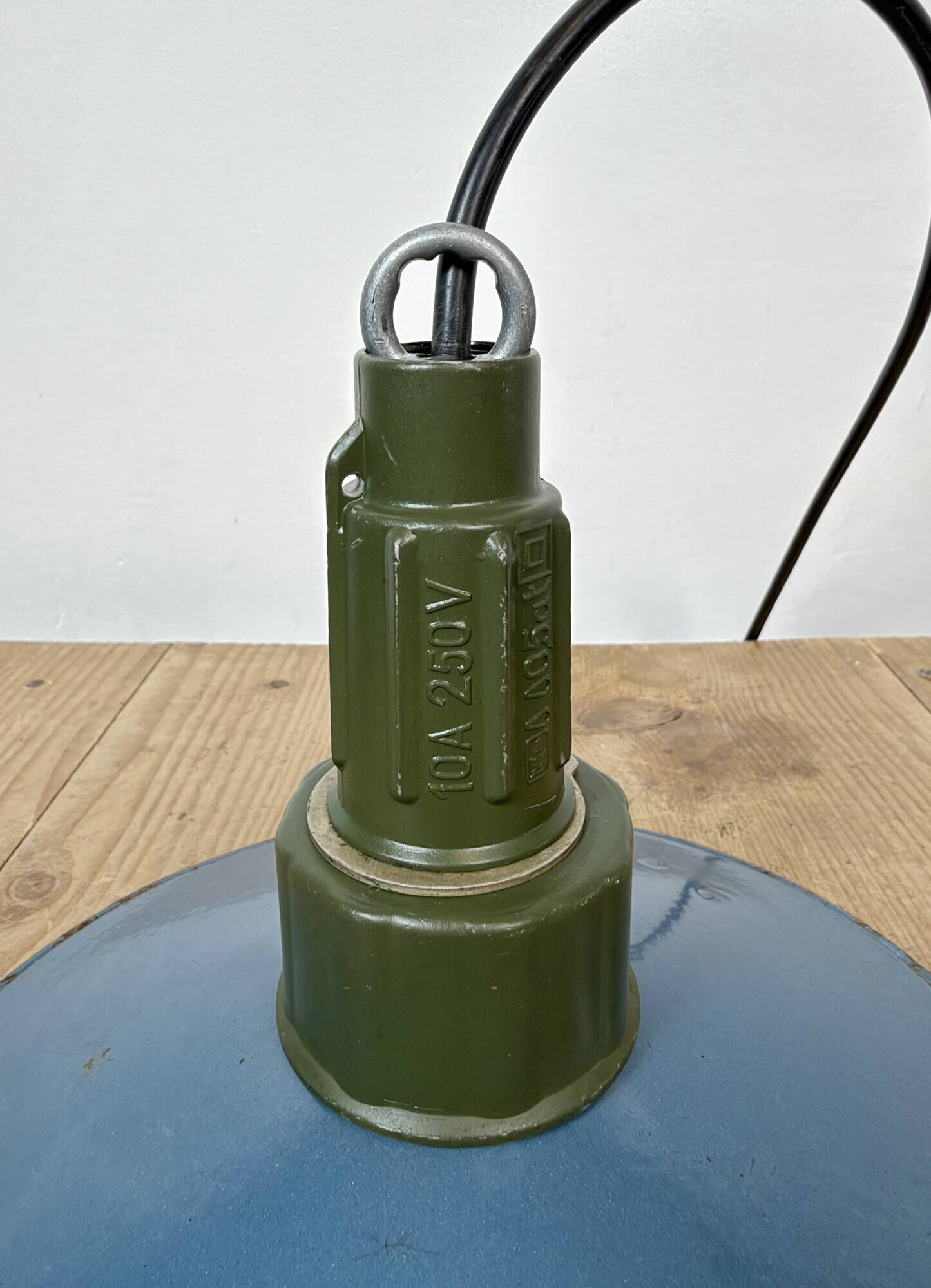 Industrial Blue Enamel Military Pendant Lamp with Cast Aluminium Top, 1960s