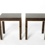 Pair of side tables palm wood and brass Romeo Paris 1970