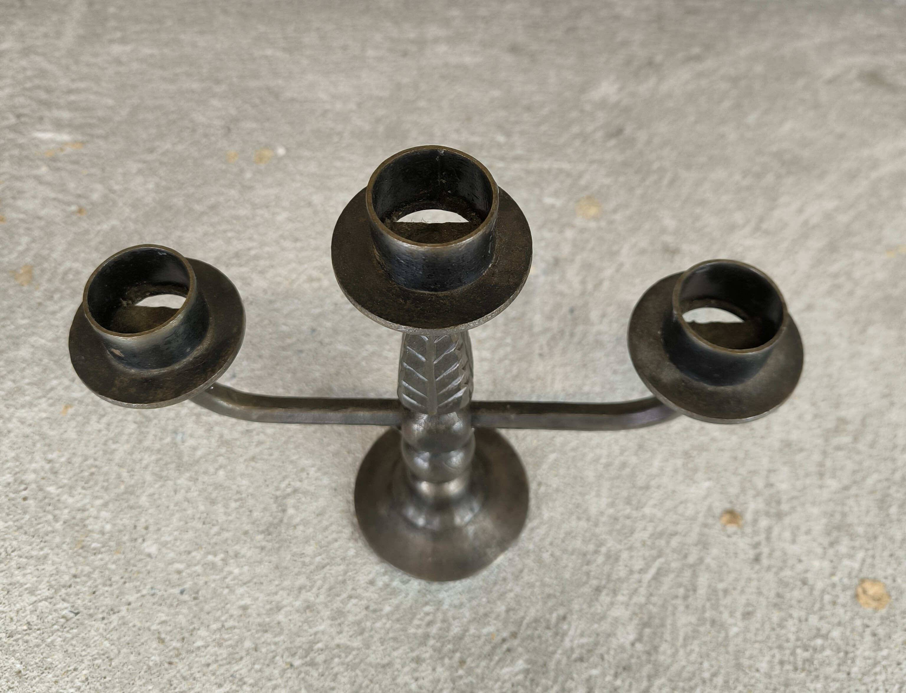 Vintage three-branch metal chandelier
