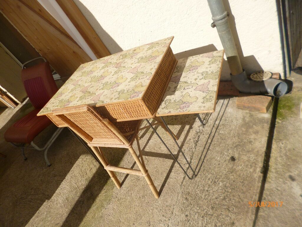 Bureau et chaise en osier et rotin 1960