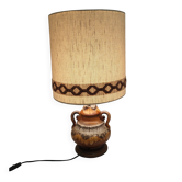 Large ceramic table lamp with glazed finish and linen shade, graphic, Germa