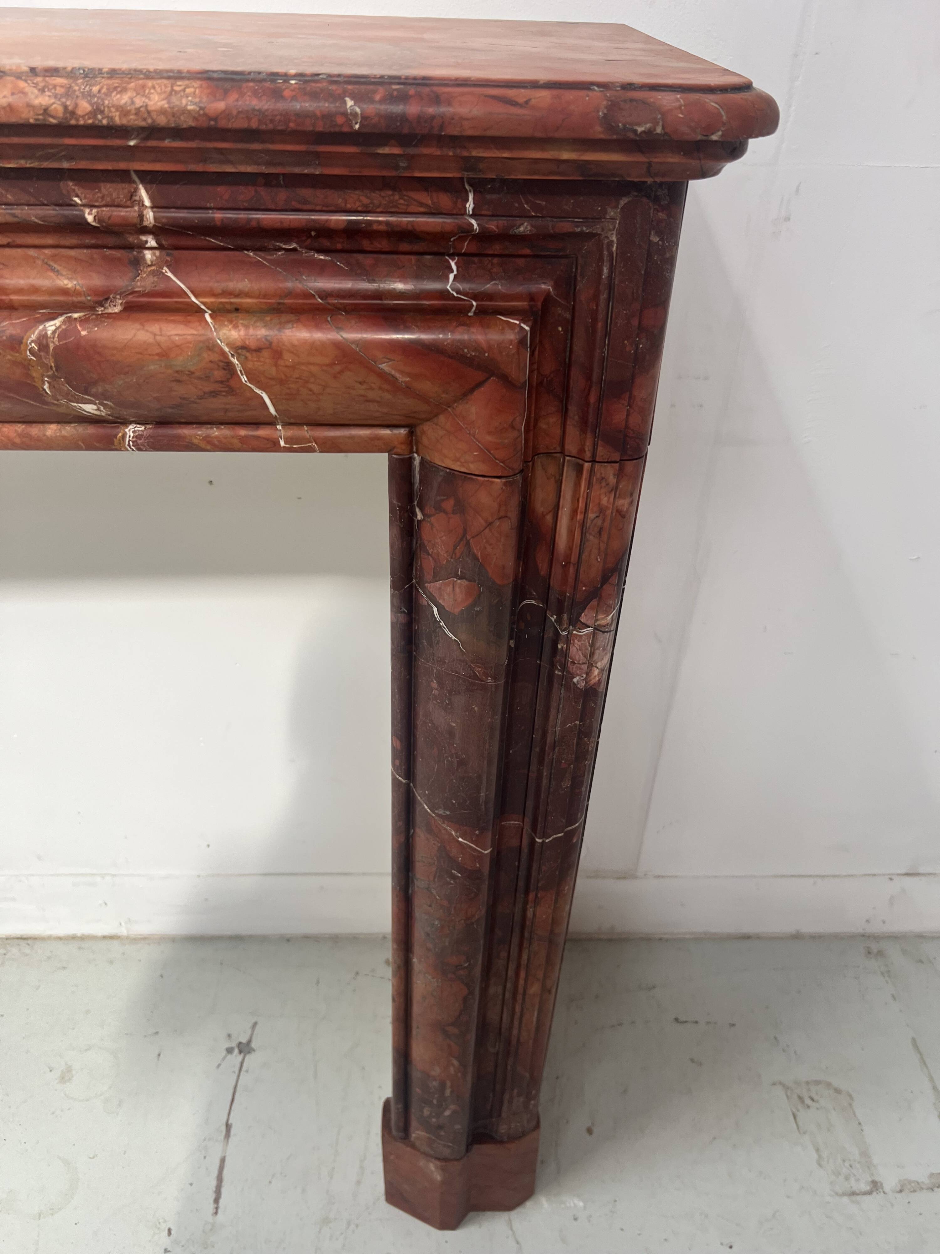 Louis Philippe fireplace in red breccia marble, 19th century