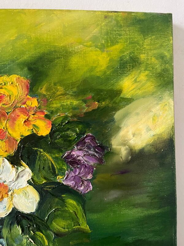 Bouquet de fleurs, technique couteau, signée
