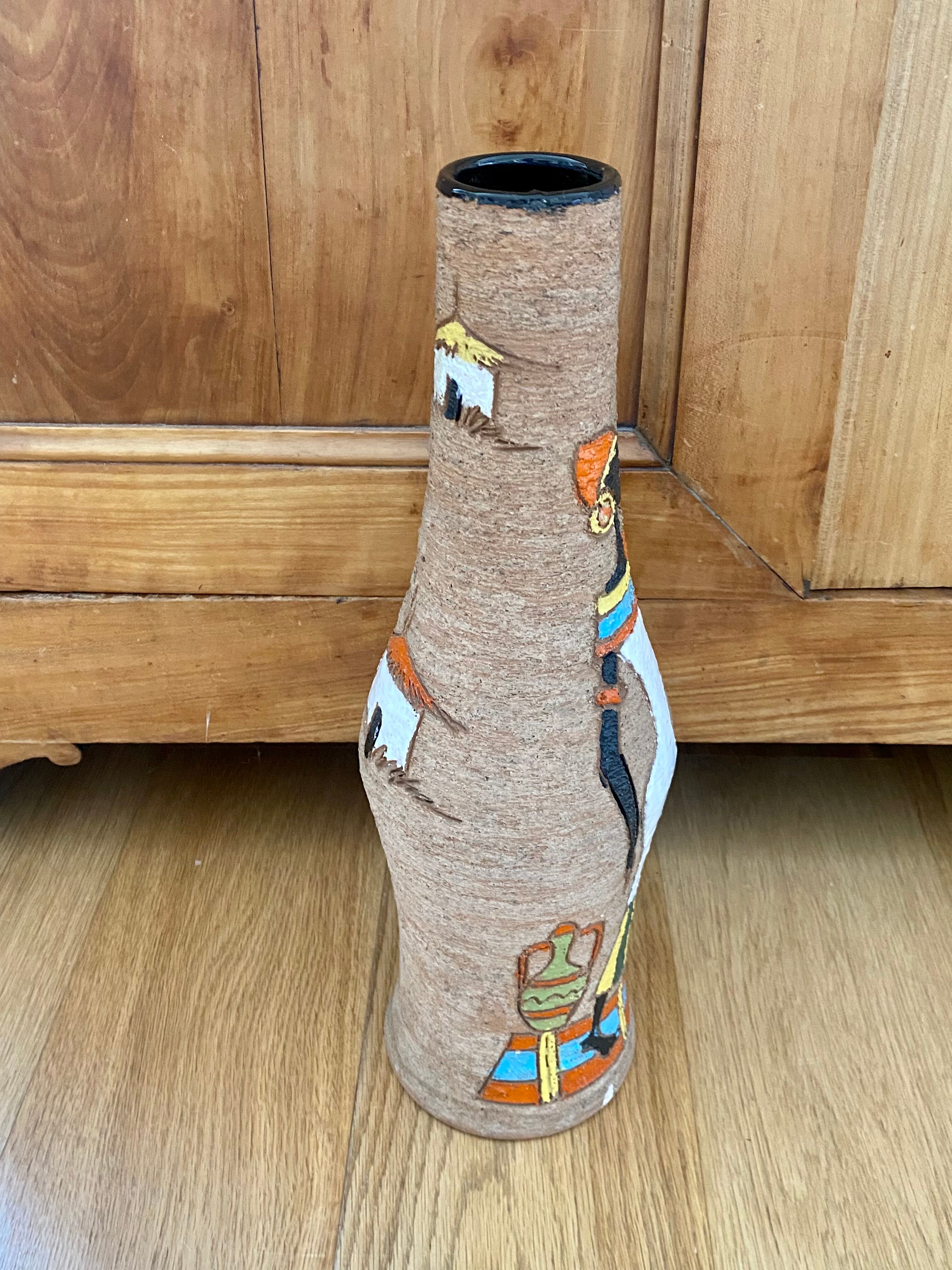 Very large vase Fratelli Fanciullacci scarified ceramic