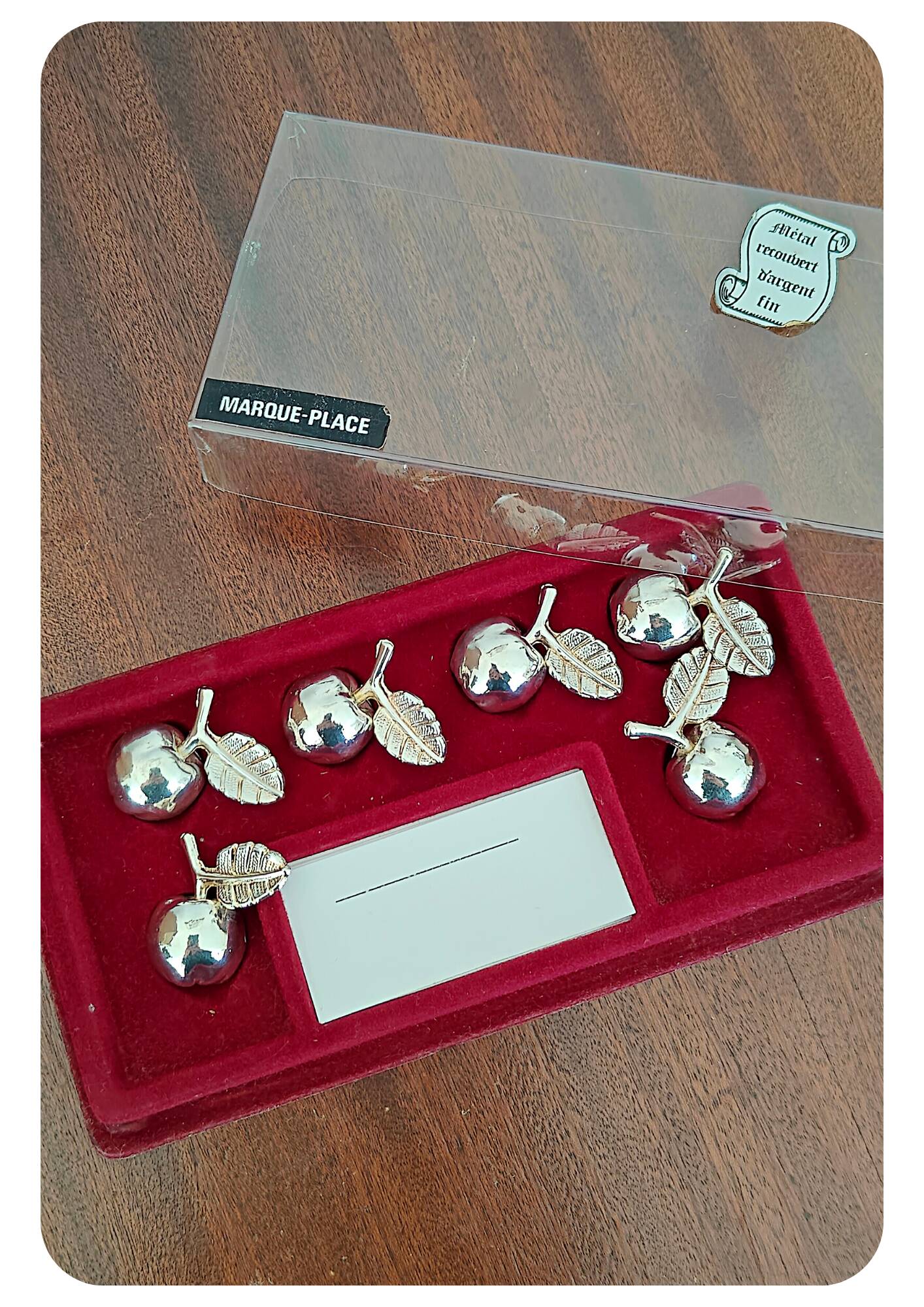 Ensemble  de 6 marque place pommes argentés