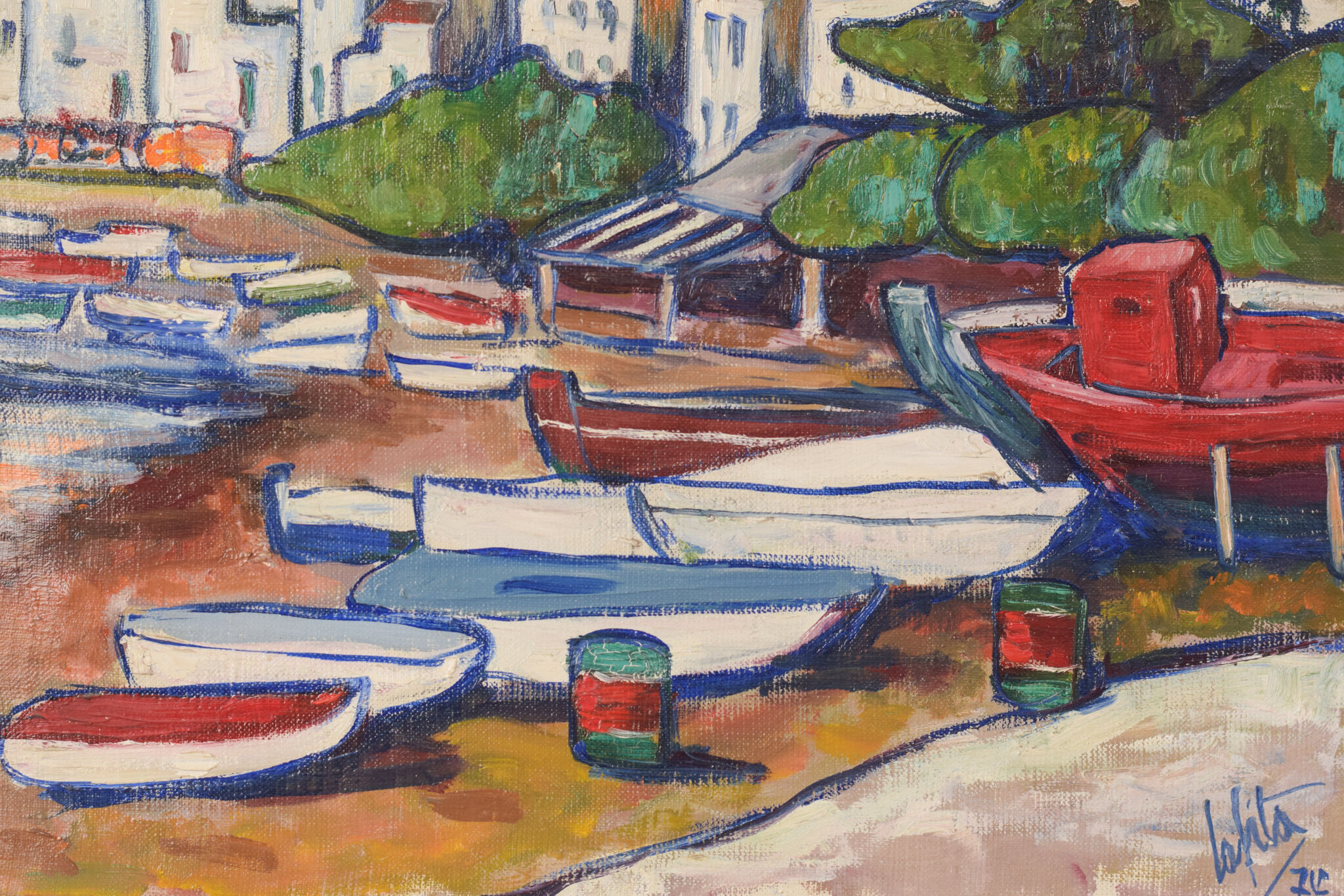 Fishing village with boats