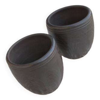 Set of 2 intense black ceramic mugs from Romania