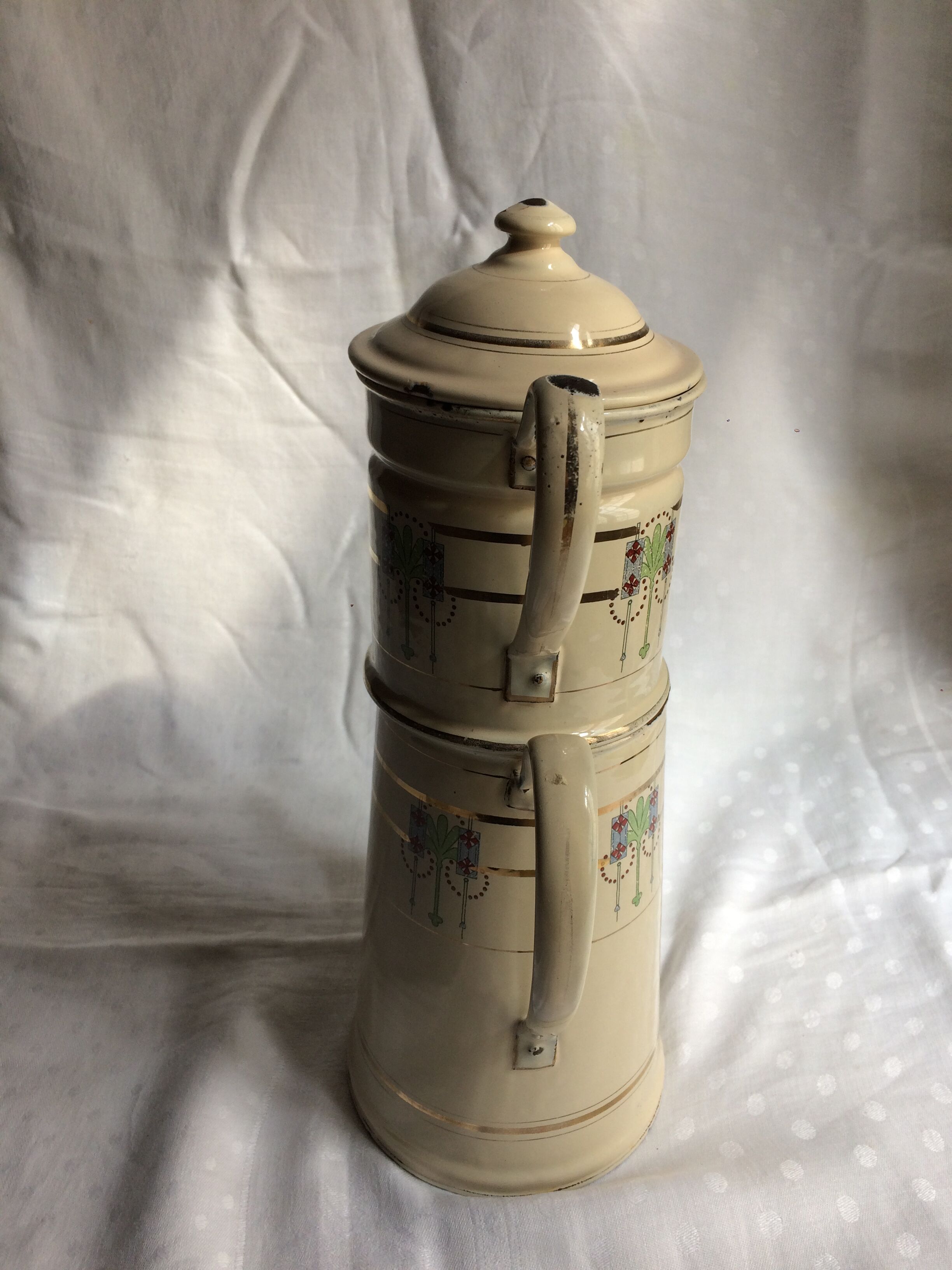 Art Nouveau enamelled sheet metal coffee maker