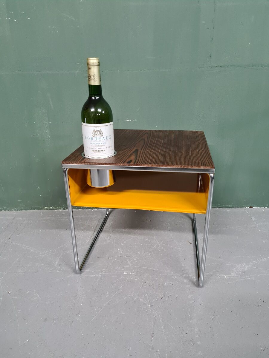 Vintage Design Wengé And Metal Side Table