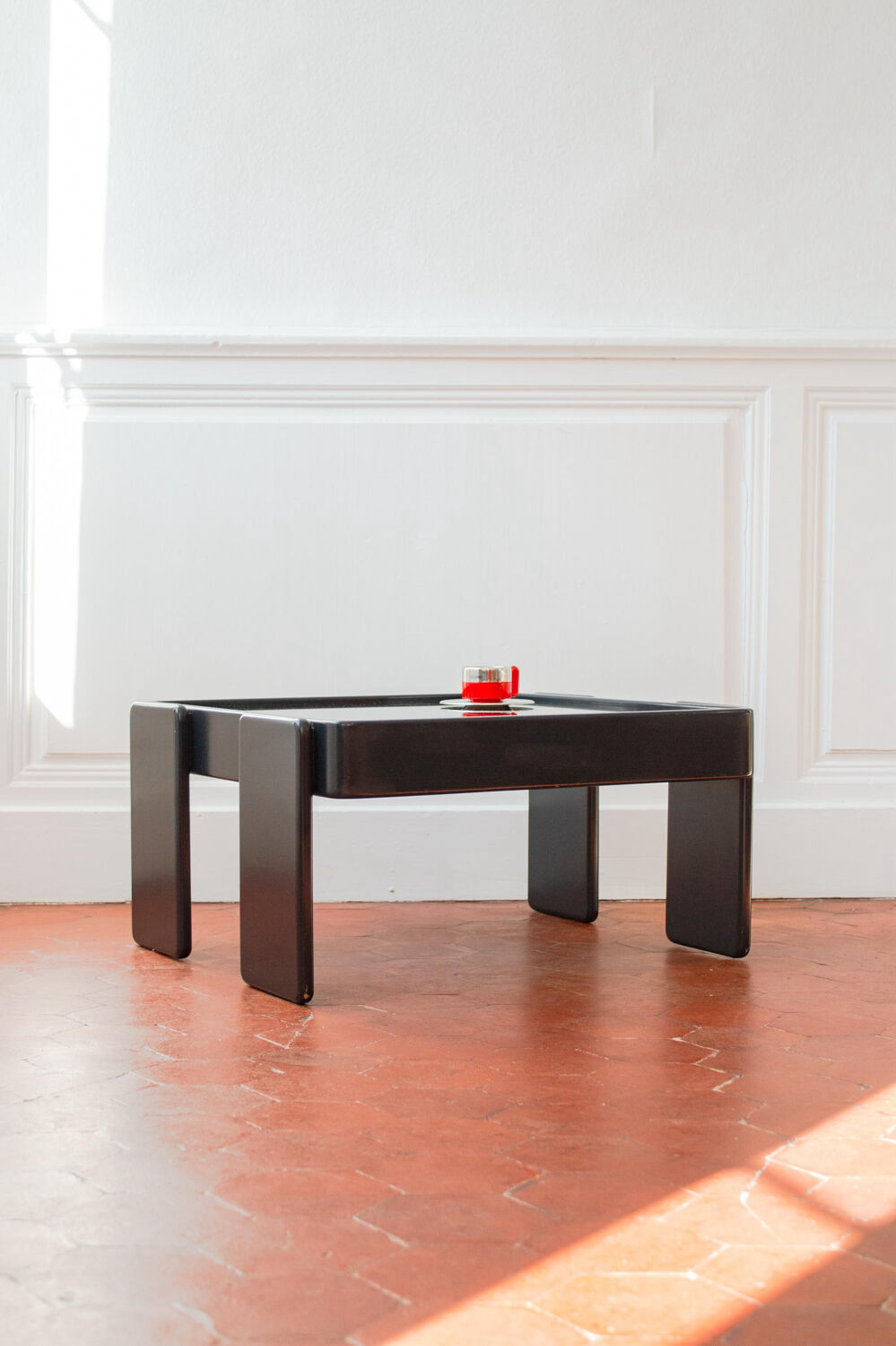 Vintage coffee table by Gianfranco Frattini for Cassina, grey lacquered beech.