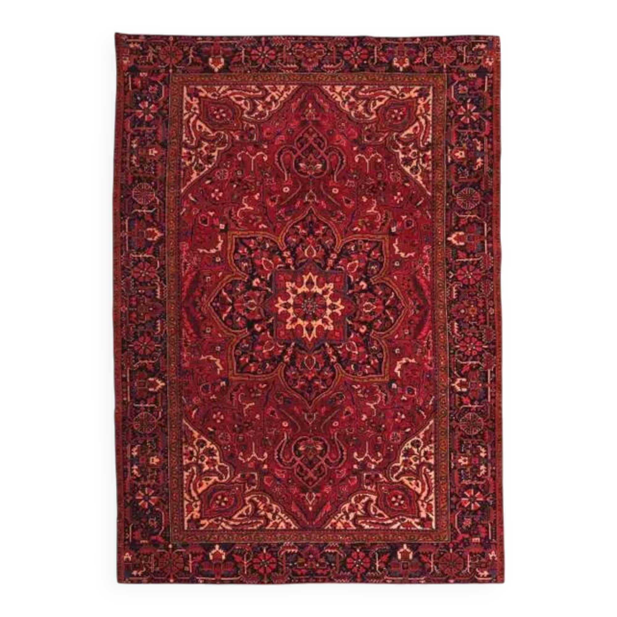 1960s Vintage Persian Handmade Wool Cotton Red Area Rug  242x339