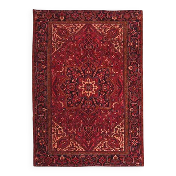 Tapis d'aire vintage persan fait main en laine et coton rouge des années 1960  242x339