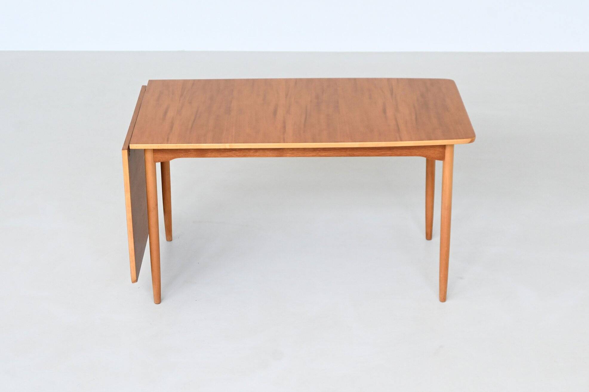 Hans Wegner drop-leaf dining table in beach and teak Denmark 1950