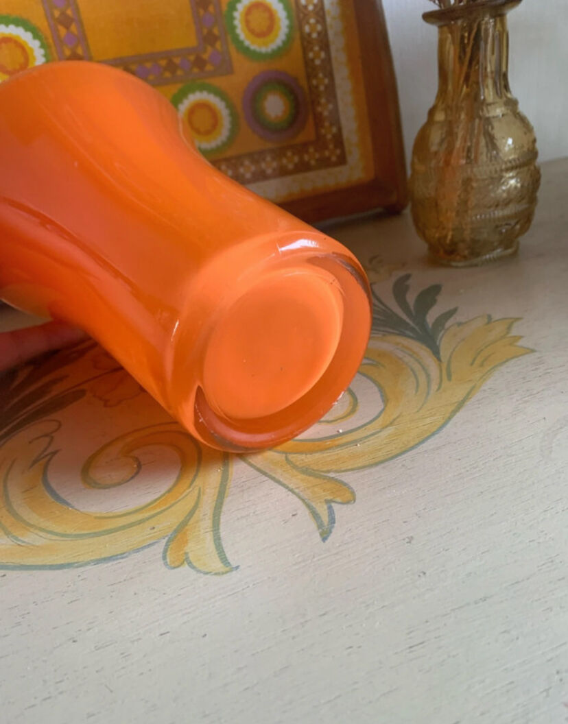 Vintage Opaline Glass Vase Orange - 1970s - Pop Style