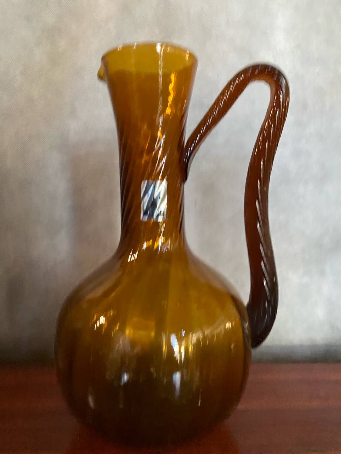 Antique Carafe CF Blown Glass Orange Amber Vintage #B842