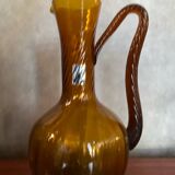 Ancienne Carafe CF Verre Soufflé Orange Ambre Vintage #B842
