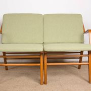 Danish 2-seater sofa in laminated beech and mahogany model AX by Peter Hvidt and Orla Molgaard-Nielsen for Fritz Hansen 1960