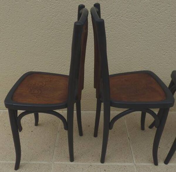 4 chaises bistrot anciennes Luterma avec assises à dessin –Totalement relookées
