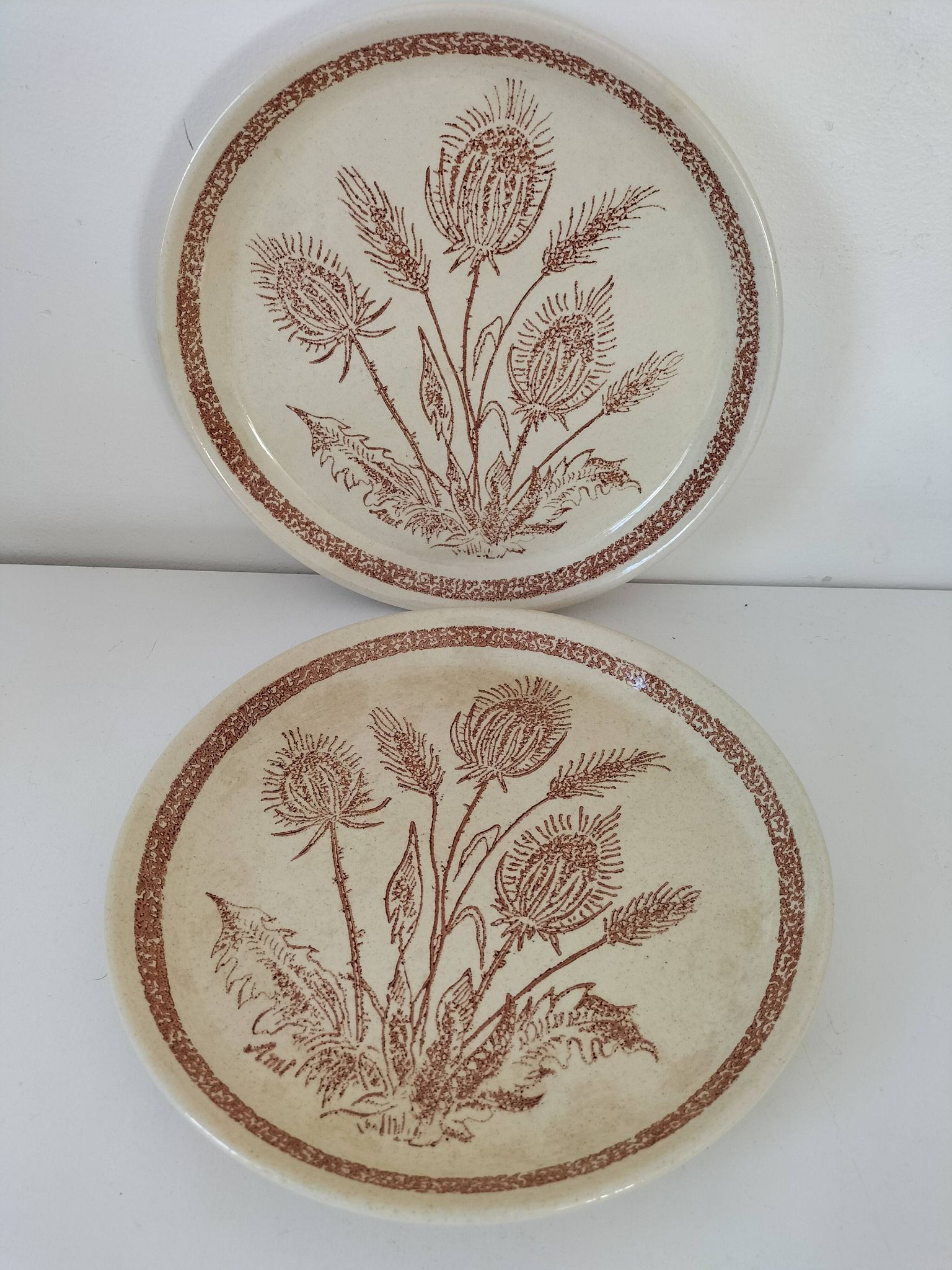 A pair of vintage plates with a rust-brown thistle design – 1950s.