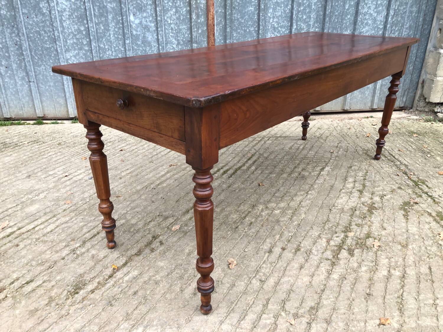 Antique farmhouse table in solid cherry wood with 4 drawers