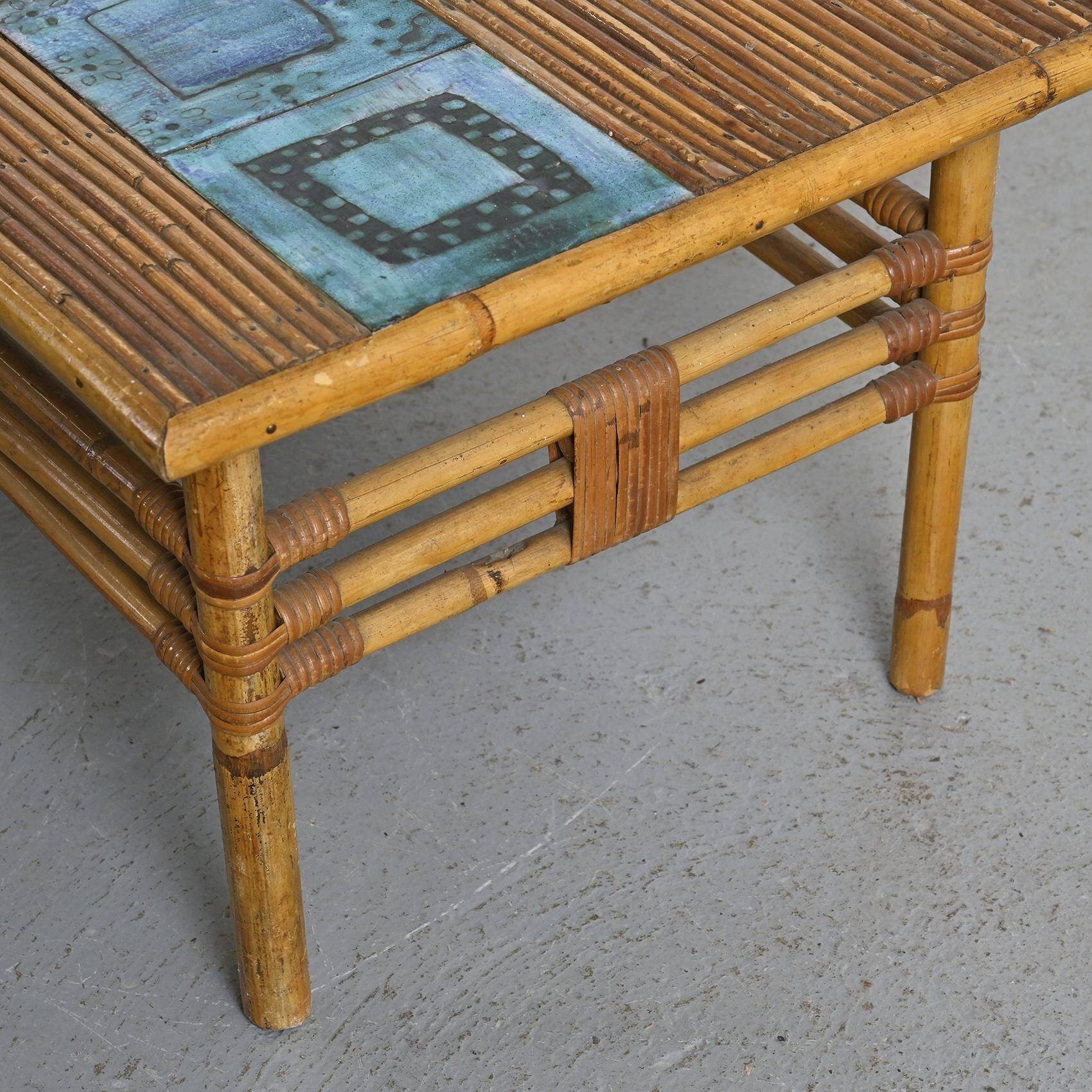 Coffee table with blue ceramic tiles by Robert and Jean Cloutier