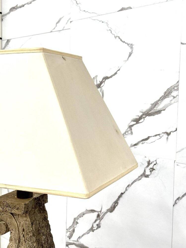 Large Travertine and Stone Table Lamp, 1970s