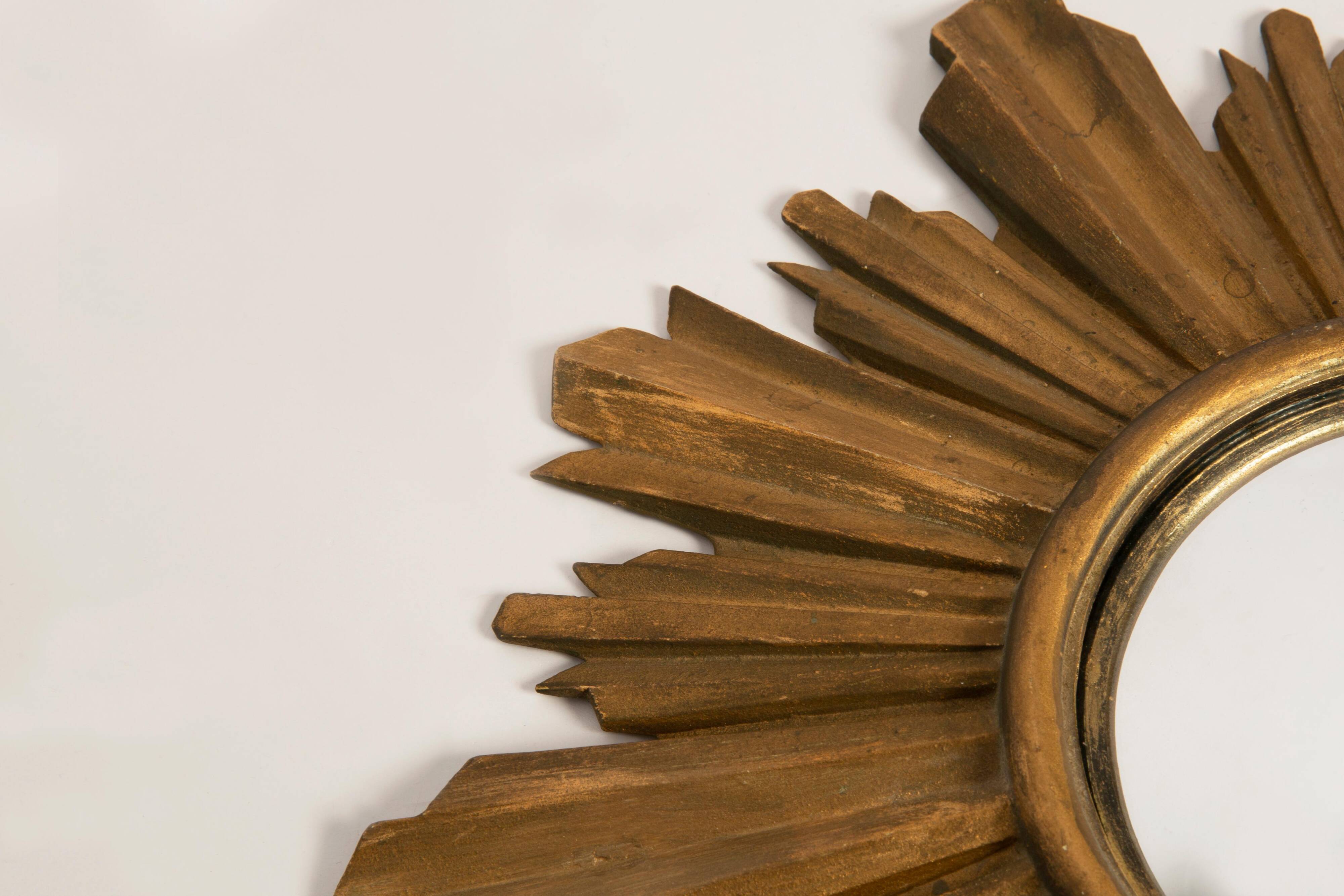 Mid-century modern Italian golden sun mirror, 1960s