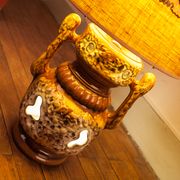 Of the 1970s vintage, foot in ceramic and fabric shade floor lamp