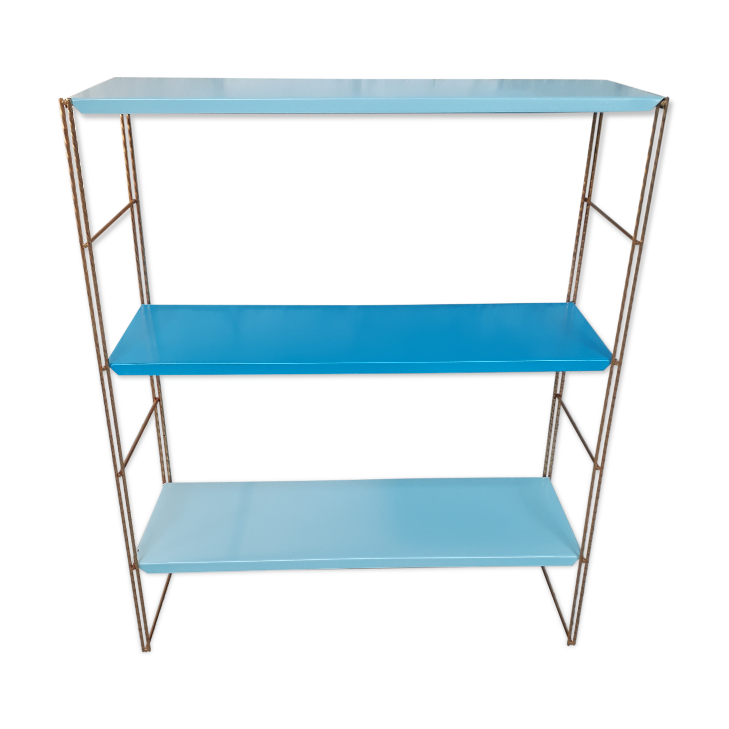 Étagère métal bleu montant strier or 59x48x16