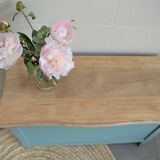 Coffre vert , couvercle en bois brut